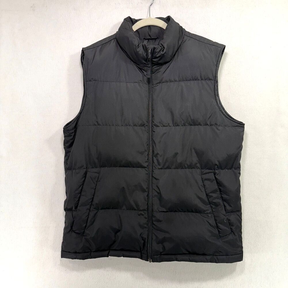 Lands End Vest Men L Black Down Puffer Outdoor Active Feathers Streetwear Warm